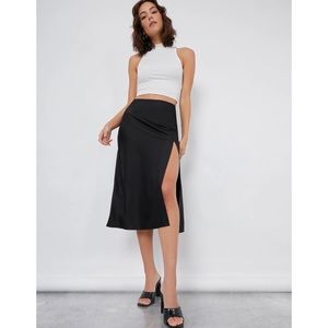 Black Satin Skirt w/ High Spilt